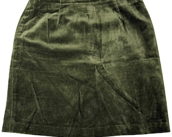 Sigrid Olsen Vintage Olivgrüner Samt Mini Rock 100% Baumwolle Made USA Gr. 38