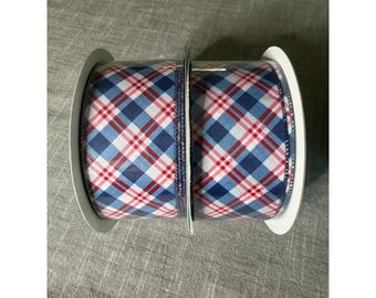 2 Rollen Kirkland Signature Plaid Wire Zierband Rot Weiß Blau 50m 2,5 in