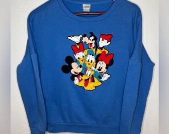 Disney Vintage Royal Blau Sweatshirt Damen Junior Mickey and Friends Rundhalsausschnitt