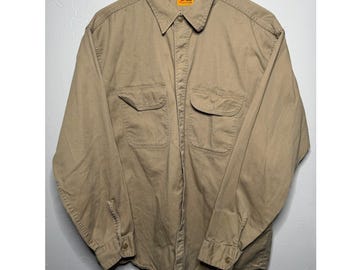 1950er Jahre Vintage Red Ram Khaki Baumwoll Twill Arbeitshemd Herren Größe 17 Langarm