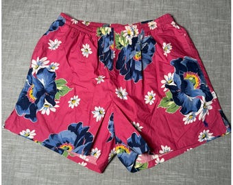 Vtg Polo Ralph Lauren Herren Floral Badehose Pink Hibiskus Baumwollshorts 32