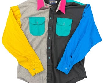 Vintage Panhandle Slim Colorblock Western Shirt voor heren, maat XL, lange mouwen, retro jaren 90
