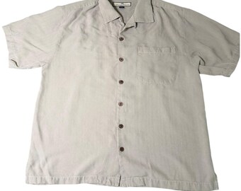 Tommy Bahama Harley-Davidson Silk Camp Shirt Herren Small Beige gesticktes Fahrrad