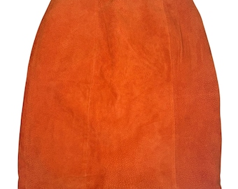Vintage Chia Orange Leder Bleistift Rock Damen Größe 4 Hohe Taille Wildleder Textur