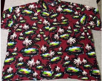Vintage Puritan Herren 3XL Tropical Car Print Hawaiihemd Viskose Kurzarm