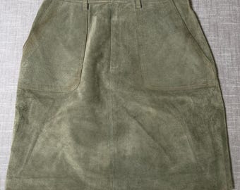 High Wildleder Vintage Olivgrüner Wildlederrock Damen 30 A-Linie Midi Boho