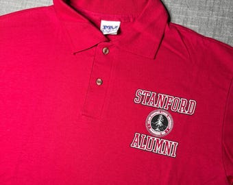 Vintage 90er Jahre VM Sport Stanford Alumni Poloshirt Herren Large Rot Made in USA Baumwolle