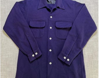 Camisa de lana vintage de los años 50 de Manhattan para hombre, talla pequeña, color morado, estilo CPO, chaqueta tipo camisa con botones.