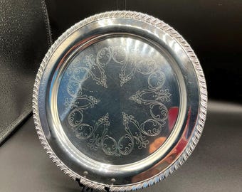 Vintage Oneida Silverplate Serving Platter – Etched Round Tray (10 inch)
