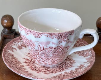 Vintage Churchill "The Brook Pink" Tea Cup and Saucer Replacement Piece / English Pink Transferware.