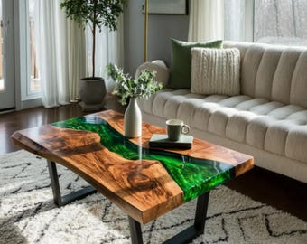Coffee Table, Walnut Coffee Table, Epoxy Resin Table, Handmade Wood Table, Rustic Modern Coffee Table