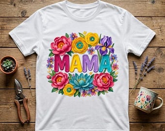 Mama Frühling Floral Pinselstrich PNG: Muttertag Typografie Design (Digitaler Download)
