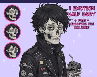 PNGTuber masculino - Chico PNGTuber con calavera - Modelo PNG Tuber espeluznante - GIFTuber - Vtuber