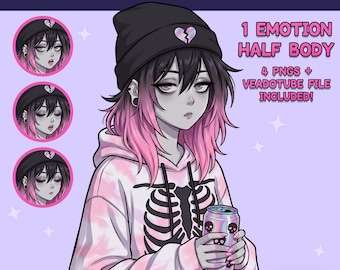PNGTuber femenina - Chica PNGTuber prefabricada emo pastel - Modelo PNG Tuber - VeadoTube - Avatar de Twitch, GIFTuber