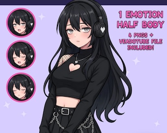 Goth Girl PNGTuber Model | Goth Gamer Girl - Gotowy PNGTuber | Model Veadotube | Awatar na Twitchu | Emo Dark Aesthetic