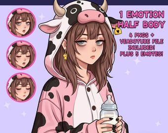 Female PNGTuber - Cow Girl Premade PNGTuber - PNG Tuber Model - Twitch Avatar, GIFTuber, Discord Reactive PNG