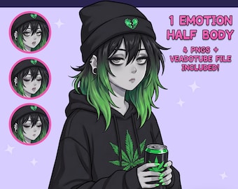 PNGTuber femenina - Chica PNGTuber emo fumadora - Modelo PNG Tuber prefabricado lindo - VeadoTube - Avatar de Twitch, GIFTuber