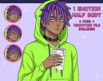 Mężczyzna PNGTuber - Czarny chłopak PNGTuber - Emo Rap Premade PNG Tuber Model - VeadoTube - Awatar Twitch, GIFTuber - Ciemnoskóry model PNGTuber