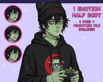 Halloween Man PNGTuber - Zombie Emo PNGTuber Pojke - Frankenstein Färdig PNG Knölmodell - VeadoTube - Twitch Avatar, GIFTuber -