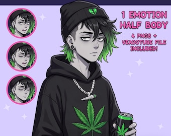 PNGTuber masculino - PNGTuber emo fumador - Modelo PNG Tuber prefabricado con sudadera 420 - VeadoTube - Avatar de Twitch, GIFTuber