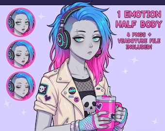 PNGTuber femenina - PNGTuber Neon Girl - Modelo PNG Tuber prefabricado - Avatar de Twitch, GIFTuber