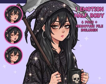 Grim Reaper PNGTuber Girl | Glam Goth Death Vtuber Avatar | Spooky Horror Streamer Model | Twitch Discord | Veadotube | Dark Glam Aesthetic