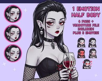 PNGTuber femenina - Camarera vampira PNGTuber predefinida con emoticonos - Modelo PNG Tuber, GIFTuber