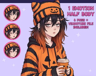 Halloween PNGTuber - Dziewczyna z Halloween Emo PNGTuber - Gotowy model PNGTuber - Emo - Straszny - Awatar Twitch, GIFTuber -
