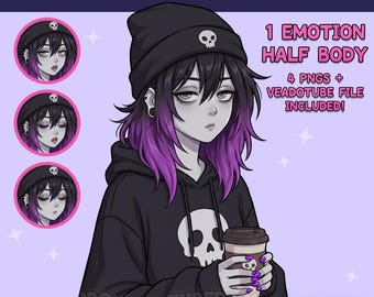 PNGTuber femenina - Chica PNGTuber emo prefabricada - Modelo PNG Tuber linda - VeadoTube - Avatar de Twitch, GIFTuber
