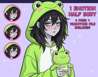 PNGTuber femenina - Chica rana PNGTuber prefabricada - Modelo PNG Tuber - Avatar de Twitch, GIFTuber