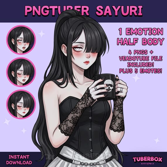 Elegant Gothic Premade PNGTuber Female - Ghost Anime Girl PNG Tuber Model - Twitch Avatar, GIFTuber - Discord Reactive PNG