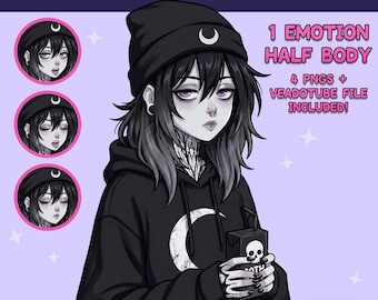 Female PNGTuber - Black Hair Emo Premade PNGTuber Girl - PNG Tuber Model - Twitch Avatar, GIFTuber