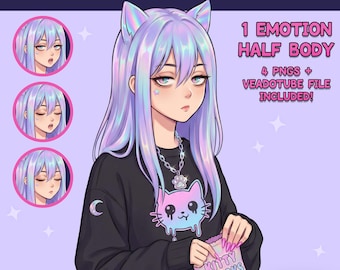 PNGTuber femenina - PNGTuber chica gato prefabricada - Modelo PNG Tuber - Avatar de Twitch, GIFTuber
