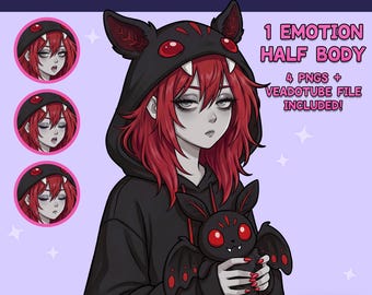 PNGTuber femenina - Chica PNGTuber prefabricada emo de pelo rojo - Modelo PNG Tuber - Avatar de Twitch, GIFTuber