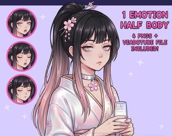 PNGTuber femenina - Sakura japonesa PNGTuber prefabricada - Modelo PNG Tuber linda - VeadoTube - Avatar de Twitch, GIFTuber - Descarga instantánea