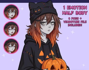 Kvinnlig PNGTuber - Halloween PNGTuber-tjej - Färdig PNGTuber-modell - Emo - Spöklik - Twitch-avatar, GIFTuber -