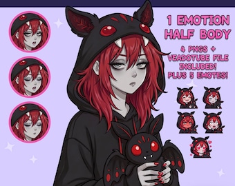 PNGTuber femenina - Chica PNGTuber emo predefinida con emoticonos - Modelo PNG Tuber - Avatar de Twitch, GIFTuber