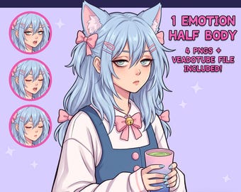Female PNGTuber - Kawaii PNGTuber Girl - Pastel Blue Premade PNG Tuber Model - VeadoTube - Twitch Avatar, GIFTuber