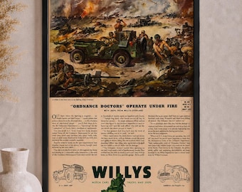 1940年代のオリジナル・ウィリス・ジープ第二次世界大戦時のLIFE誌広告｜ヴィンテージミリタリーウォールアート