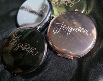 Hand engraved (engraving service ONLY), compact mirror, bridal gift, bridesmaid gift