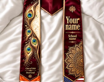 Indian American Graduation Stole 2026, Personalized Class of 2026 Graduation Sash, Custom Name & School Name Stole, Desi Grad Gift