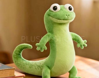 Groene hagedis knuffel, Tom Lizard knuffeldier, schattige reptiel knuffel, kawaii dierenpop, kindercadeau, zacht pluche, kamerdecoratie