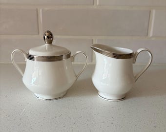 Charter Club Bridgeton Porcelain Cream and Sugar Platinum Geometric Trim Vintage