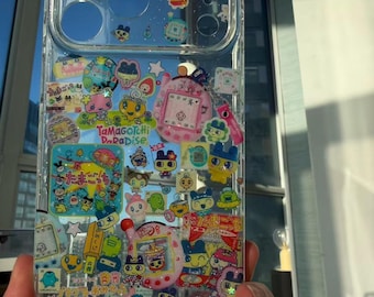 Handmade Tamagotchi iPhone 17 Pro Max Case, Kawaii Glitter Retro Japanese Cover
