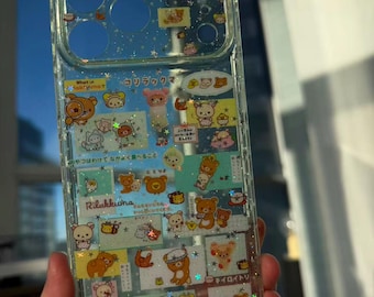 Handmade Rilakkuma Glitter Phone Case, Kawaii Bear Collage Cover (iPhone 17 Pro Max)