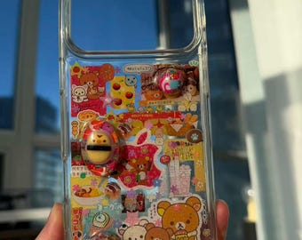 Handgemaakt Rilakkuma-dessertcollage-telefoonhoesje voor iPhone 17 Pro Max, kawaii-glitterhoesje