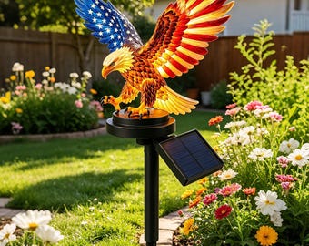 Gepersonaliseerde Solar Eagle-tuinlamp, decor 250e verjaardag Amerika, ring patriottische tuin, 4 juli Memorial Day Yard