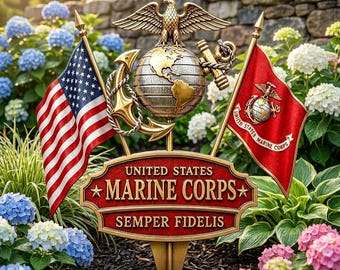 US Military Tribute Garden Ring, Marine Corps Patriotic Yard Sign, Veteraan Memorial Lawn Decor, Outdoor Military Service Ornament