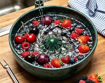 Self Rinsing Berry Bowl, The Original Artisan Swirling Berry Bowl, 3D Print Berry Colander with Vortex Fruit Washing Design