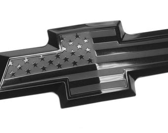 19-21 (Compatible with 2019, 2021 Silverado 1500) American Flag Overlay Metal Emblem Bowtie Black,